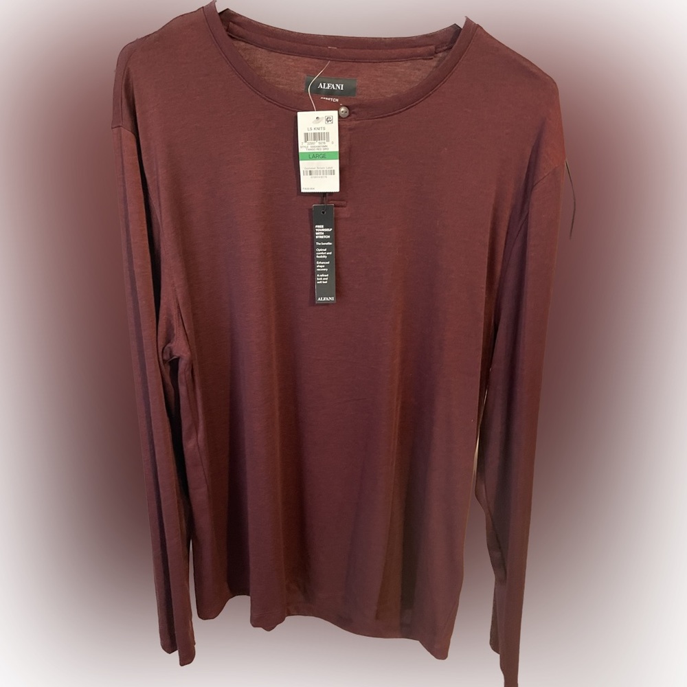 ALFANI Men’s Tango Red Long Sleeved Shirt, Size Large